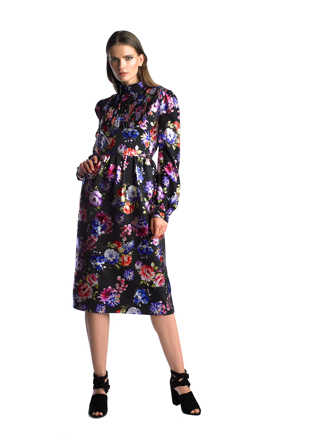 Historic New York Metallic Victorian Metallic Floral Dress - Historic New York