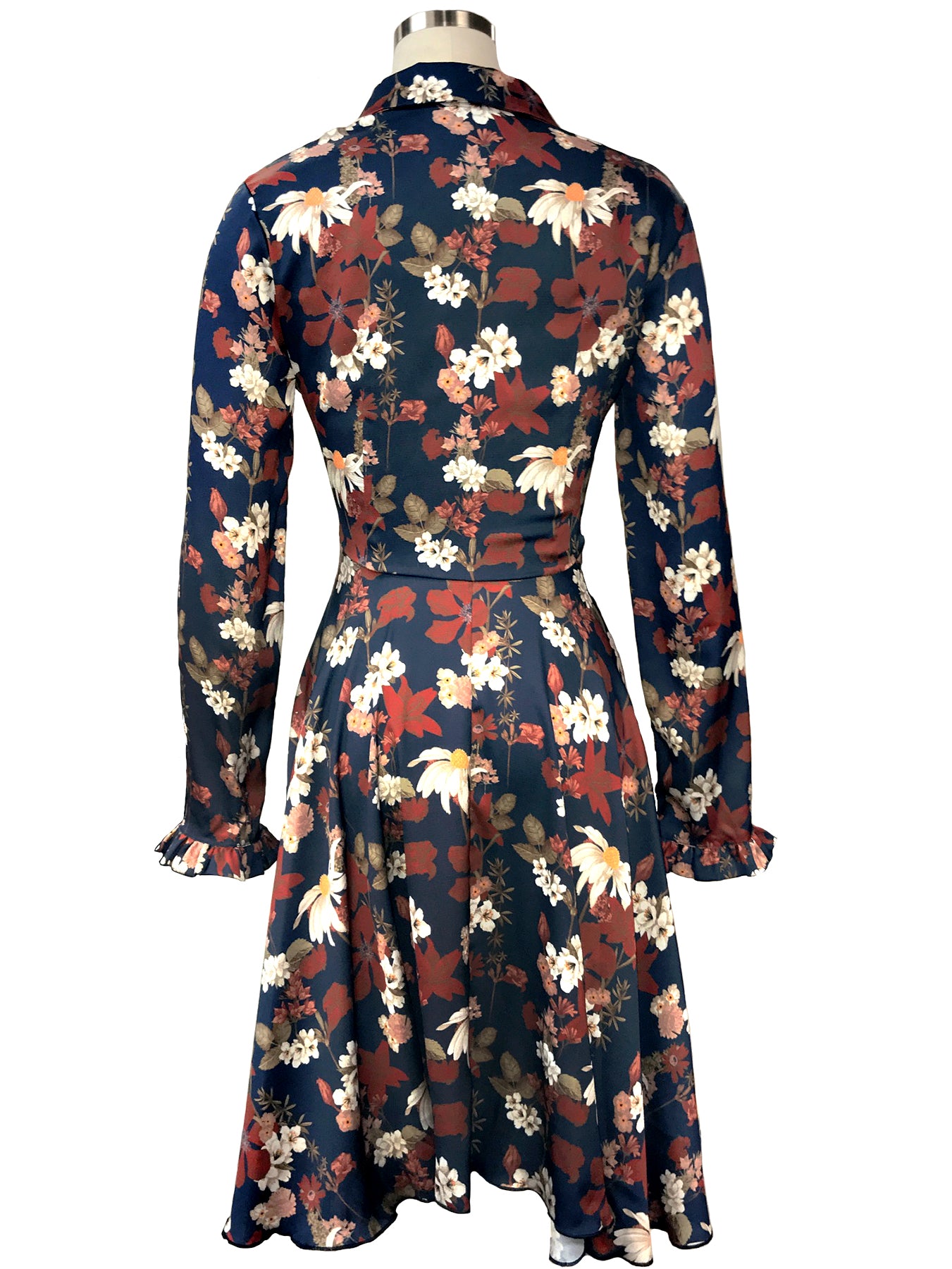Historic New York Chamomile Floral Charmeuse silk Buttoned-up Bib & Tie Dress - Historic New York