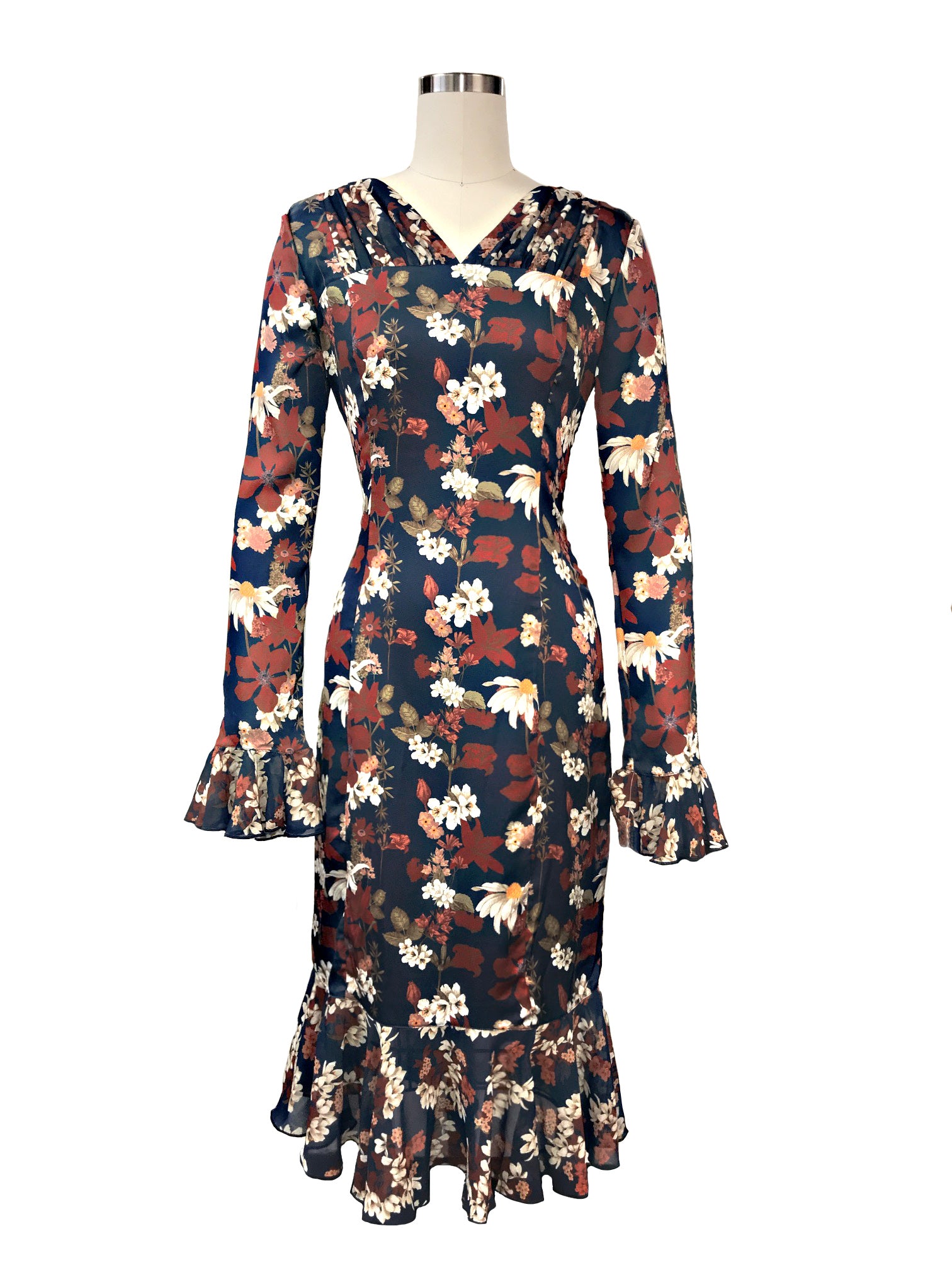 Historic New York Chamomile Floral Charmeuse Silk Georgian Dress - Historic New York