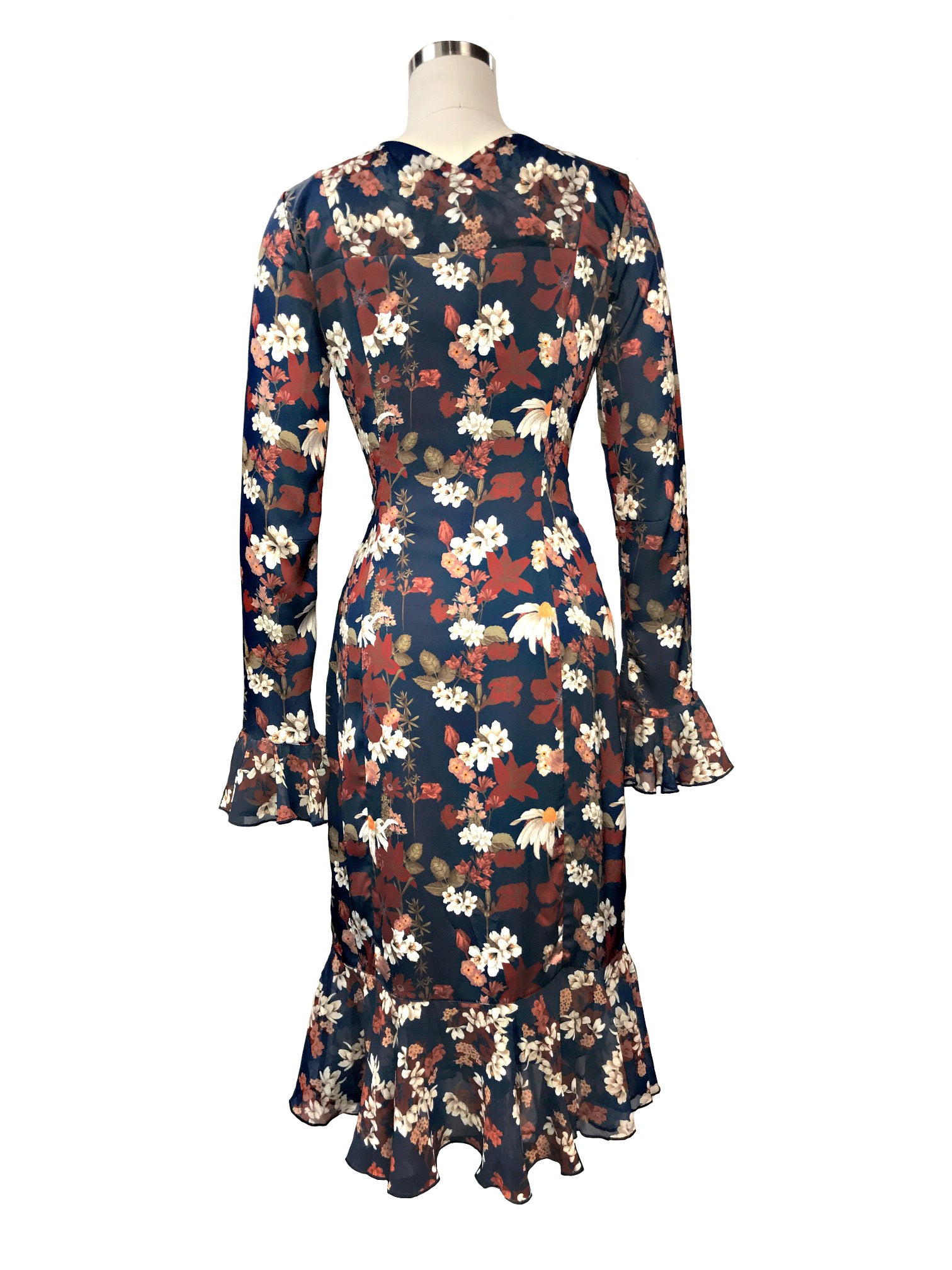 Historic New York Chamomile Floral Charmeuse Silk Georgian Dress - Historic New York