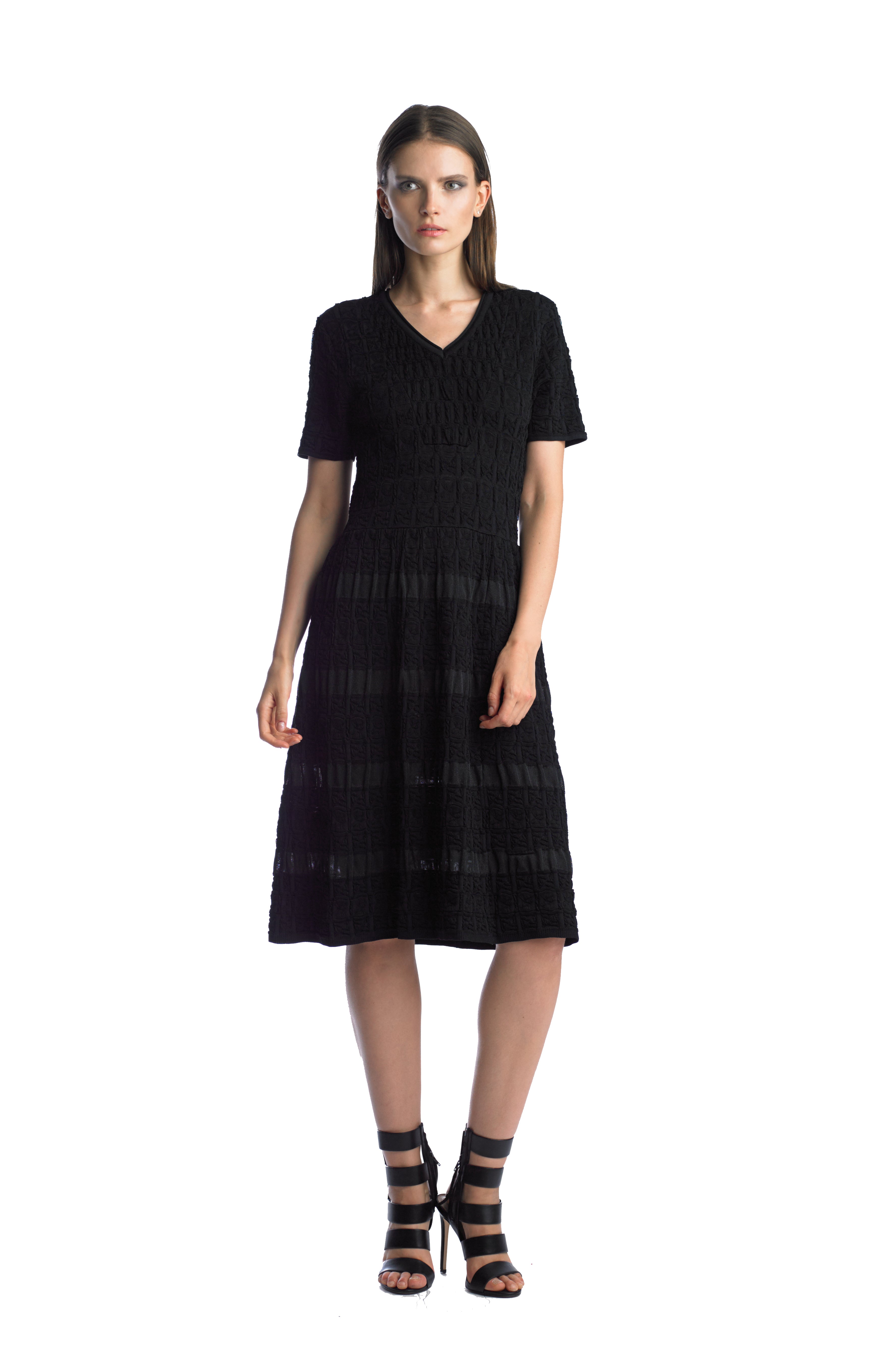 Historic New York Black iced Plissé Textured Flare Dress - Historic New York