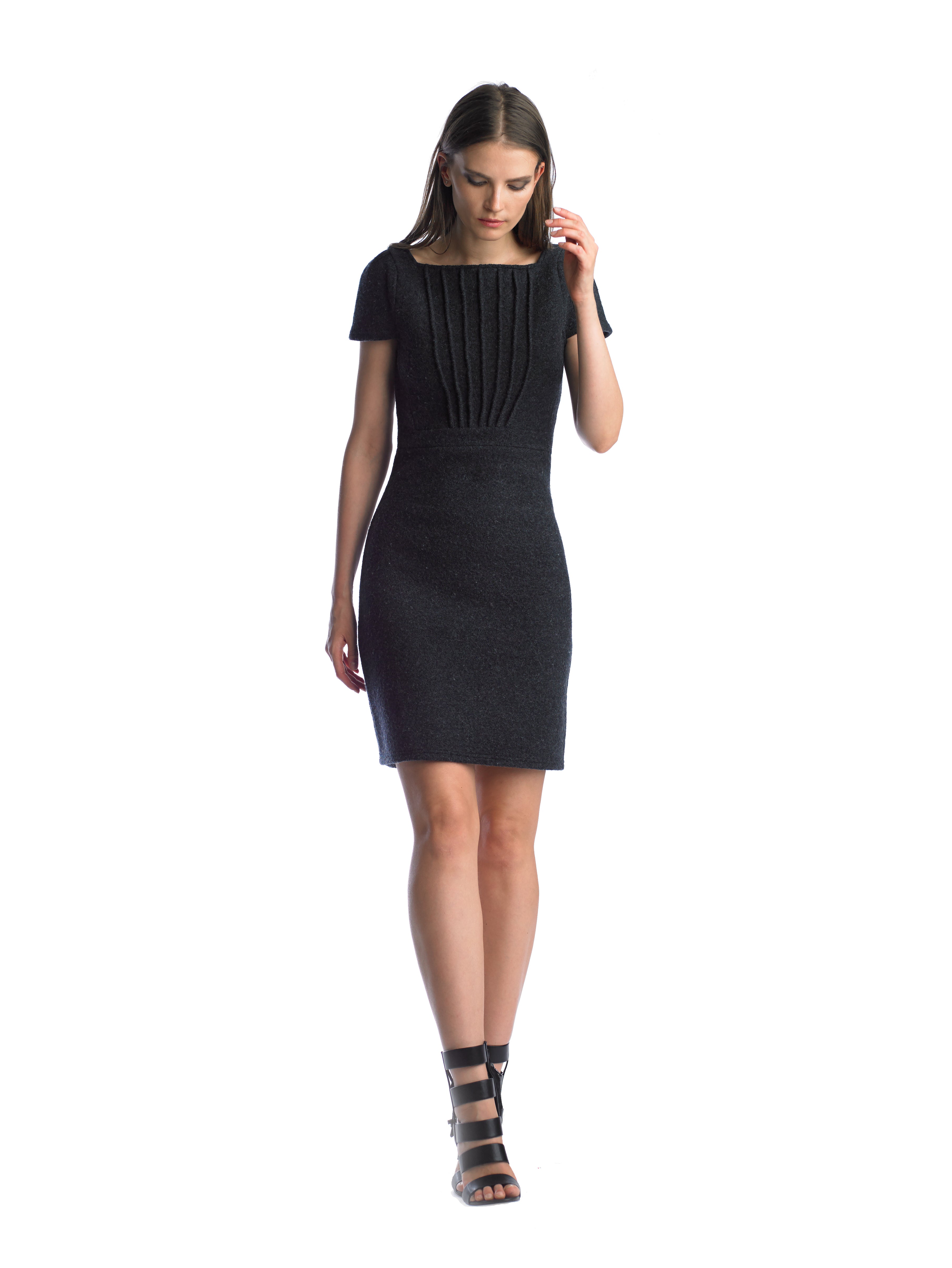 Historic New York Fanfold Plissé Cap Sleeve Extra-fine Merino Wool Dress - Historic New York