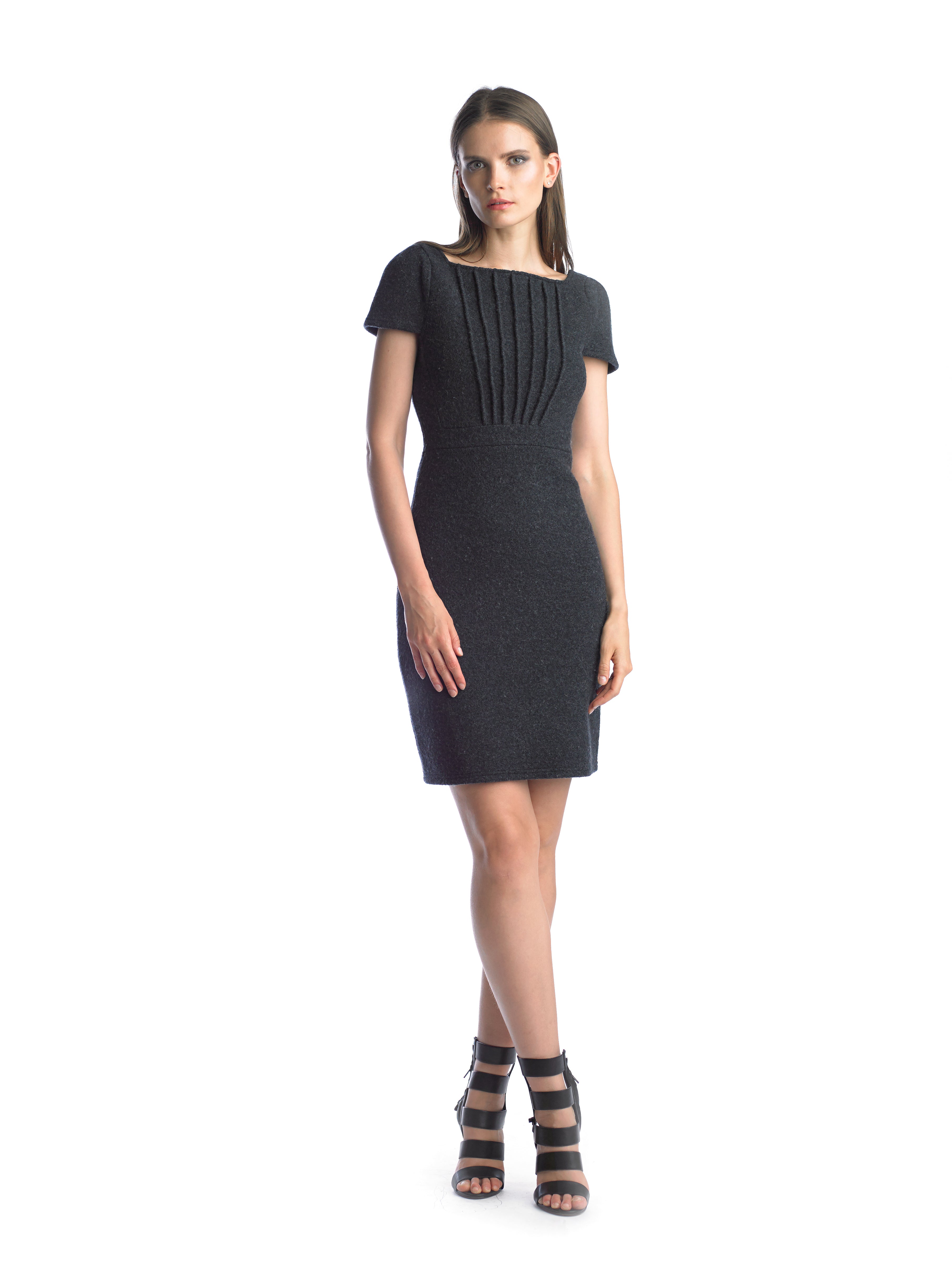 Historic New York Fanfold Plissé Cap Sleeve Extra-fine Merino Wool Dress - Historic New York