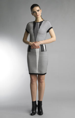Historic New York Diminuendo Black and White Ottoman Knitted Dress - Historic New York