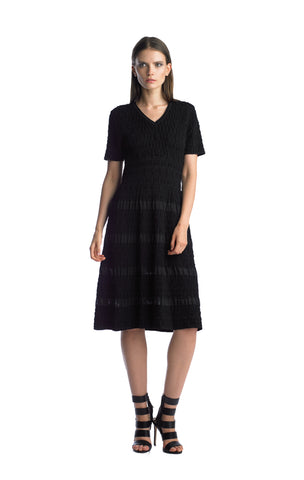 Historic New York Black iced Plissé Textured Flare Dress - Historic New York