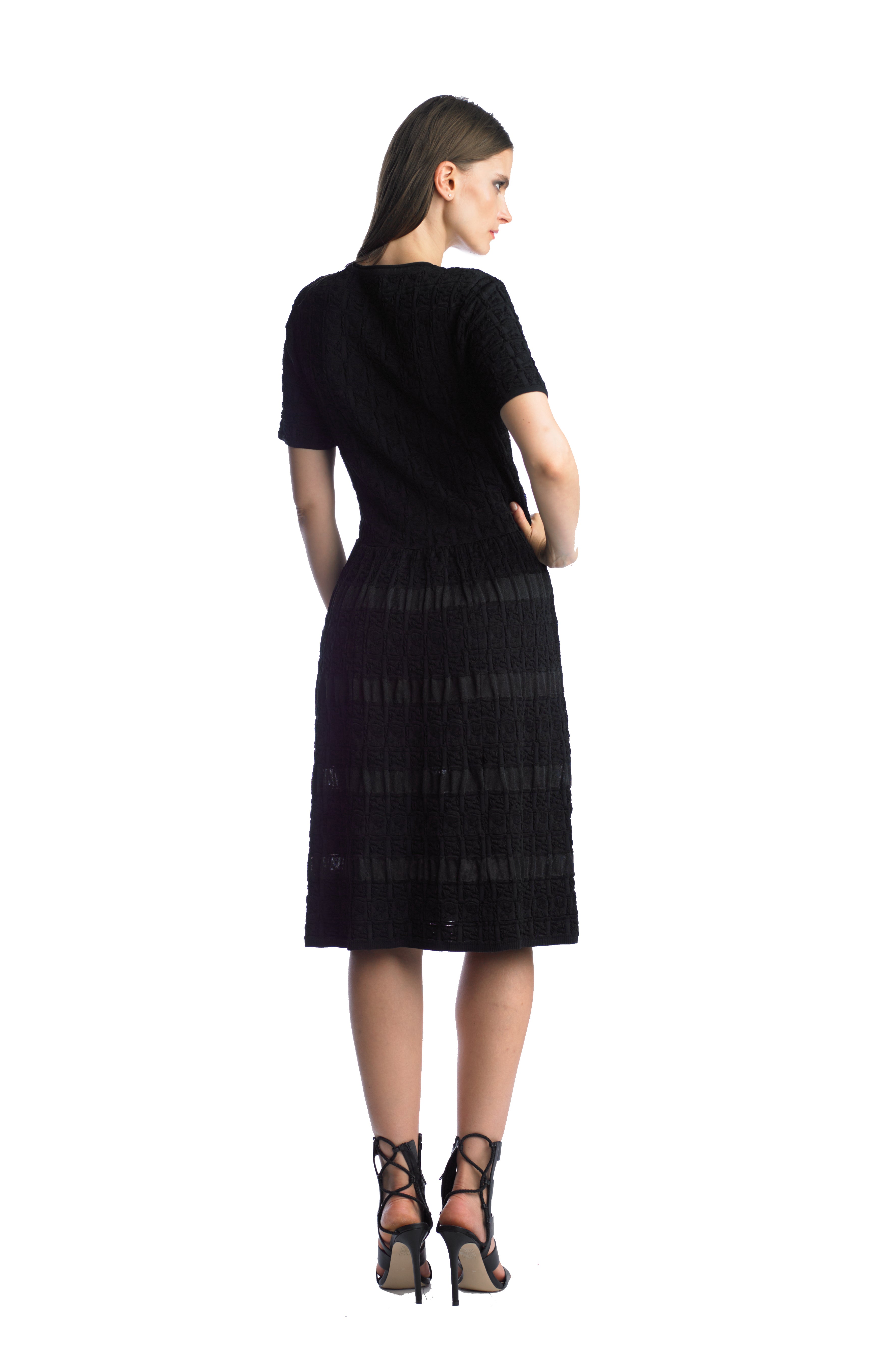Historic New York Black iced Plissé Textured Flare Dress - Historic New York